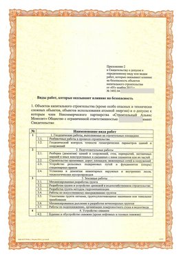 Приложение к свидетельству о допуске к определенному виду или видам работ Борисоглебск СРО в строительстве